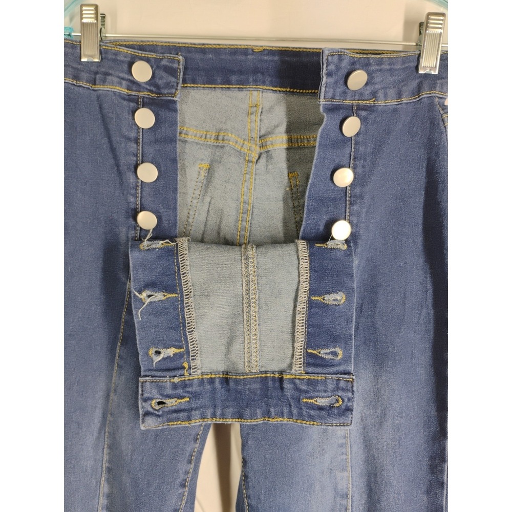 Unbranded Women's MEDIUM Dual Button Flap Closure Mid Rise Denim Blue Jeans - Picture 8 of 8